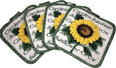 Set of Four Pot Holders for Kitchen, Sunflower