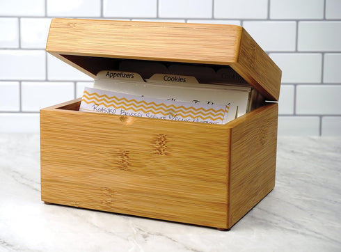 RSVP International Bamboo Collection Reusable Recipe Box, 7x5.6x4.5, Biodegradable