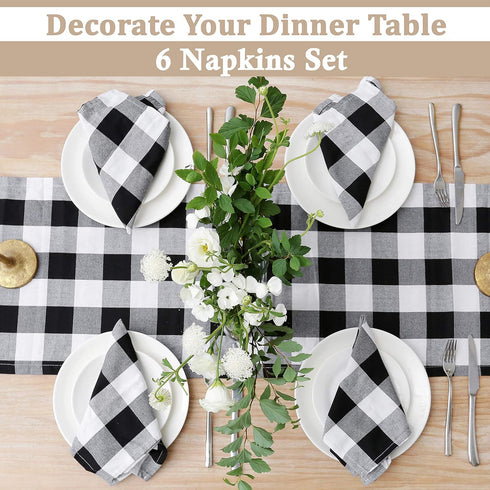 6 Buffalo Check Oversized Napkins, 17x17 Inches, Rustic Farmhouse Decor for Everyday Place Settings and BBQs