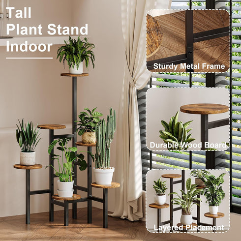 YAUKTAK 6 Brown)GPS514R Tier Corner Plant Stand Indoor Outdoor, Tall Large Plant Shelf for Multiple Plants, Tiered