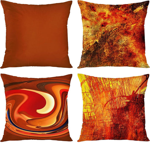 Emvency Set of 4 Throw Pillow Covers, Burnt Orange Abstract Red 20 Tan Funky Watercolor, 18x18 Inches