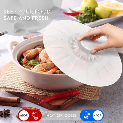 Silicone Bowl Lids, Set of 5 Reusable Suction Seal Covers for Bowls, Pots, Cups, Food Safe