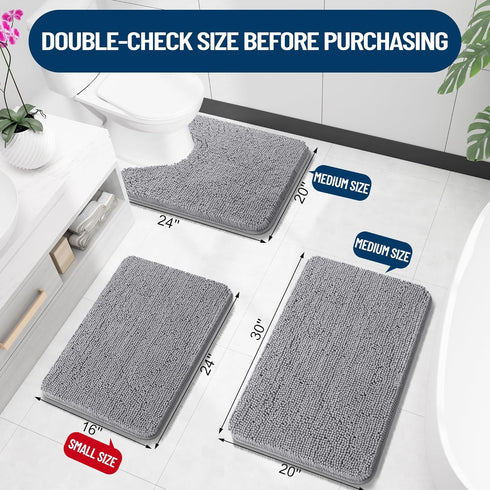 OLANLY Toilet Rugs U-Shaped 24x20, Extra Soft Absorbent Chenille Bathroom Rugs, Non-Slip Toilet Bath Mat