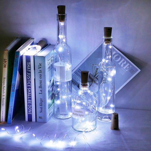 15 LED Wine Bottle Lights with Cork Switch, 8 Pack Battery Operated Mini Fairy Copper Wire String Lights (Cool White)