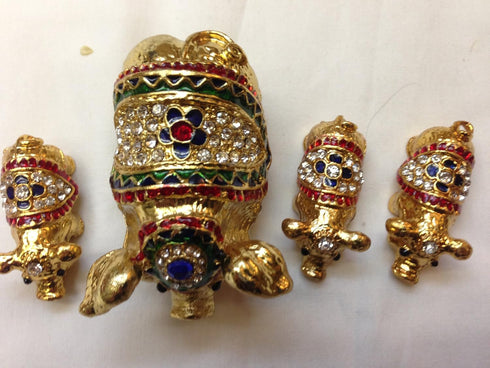 Gorgeous Jewelled Trinket Box - Mother and Three Babies Pig Piggy Piglet with Inlaid Crystal