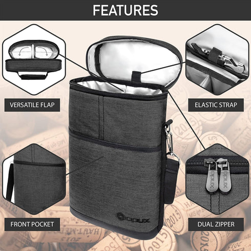 OPUX 2 Bottle Wine Carrier Tote - Insulated Leakproof Wine Cooler Bag for Picnic, BYOB Beach, Portable Case