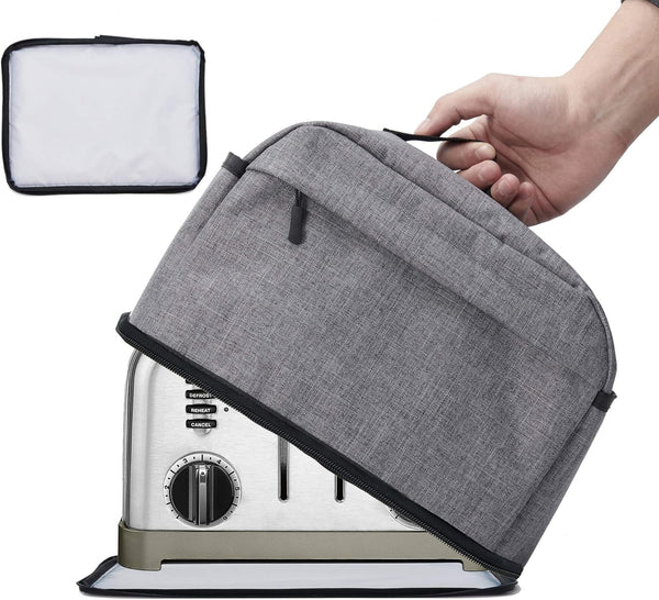 VOSDANS 4 Slice Toaster Cover, Gray, 2-in-1 Toaster Bag with Pockets, Machine Washable, Patent Design