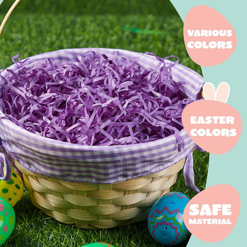 4 4 Supplies(9" 8") JOYIN Pcs Easter Bamboo Baskets Gift Woven Baskets with Handles and Colors Grass Paper Shreds