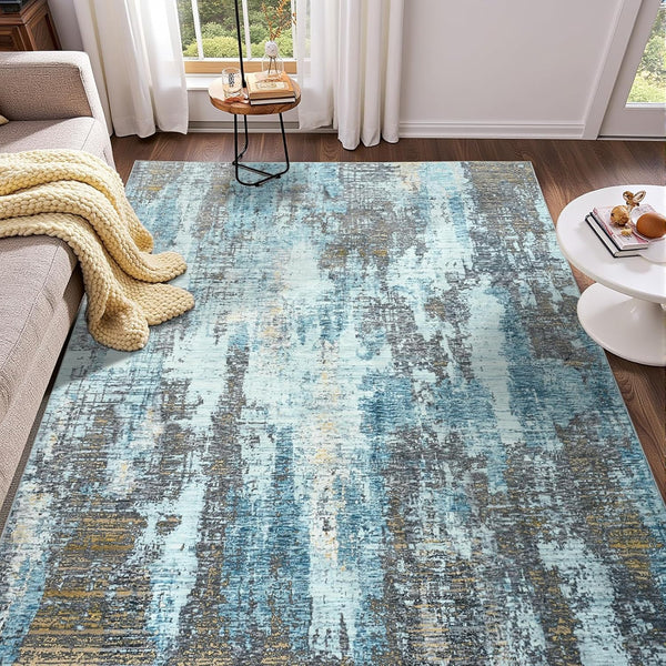 Area Rugs 4x6, Washable Rug for Living Room, Modern Abstract Grey Rug