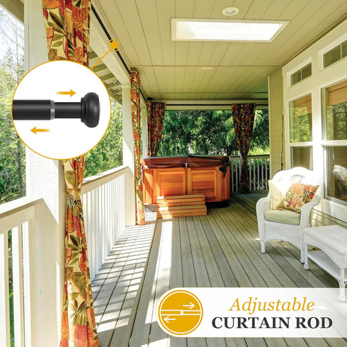 Kenney Weaver Cap End Indoor/Outdoor Black Curtain Rod, Adjustable 37-72 Inch for Windows & Patio