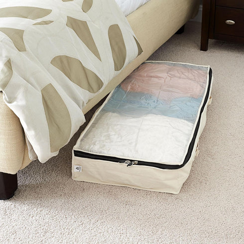 Household Essentials Cotton Canvas Under Bed Storage Bag for Clothing and Linen, Natural