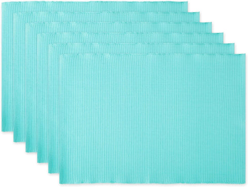 DII Basic Everyday Ribbed Tabletop Placemat Set, 100% Cotton, Aqua, 6 Piece, 13x19