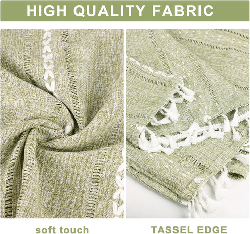 Ajerg 20x57inch Coffee Table Cloth, Sage Green Coffee Table for Living Room Tablecloth Cover with Pockets & Tassel