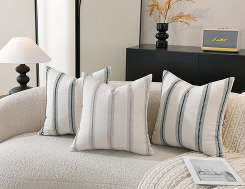22x22 Set 2, Cethom Boho Throw Pillow Covers of Taupe Striped Decorative Pillow Cases for Couch Chair Bed, Textured