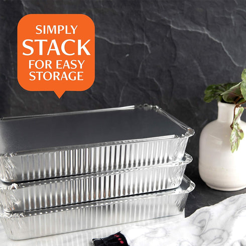 PLASTICPRO Disposable 4 LB Aluminum Takeout Tin Foil Pans, 12'' X 8'' X 2'' Inch, Pack of 5