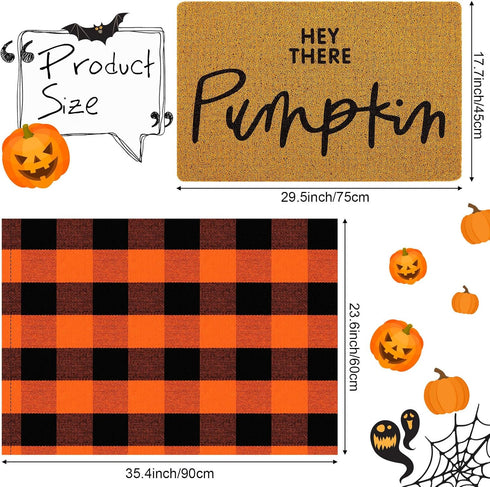 Fabbay 2 Pcs Fall Welcome Doormat, Layered Buffalo Plaid Rug, Pumpkin Rug for Fall