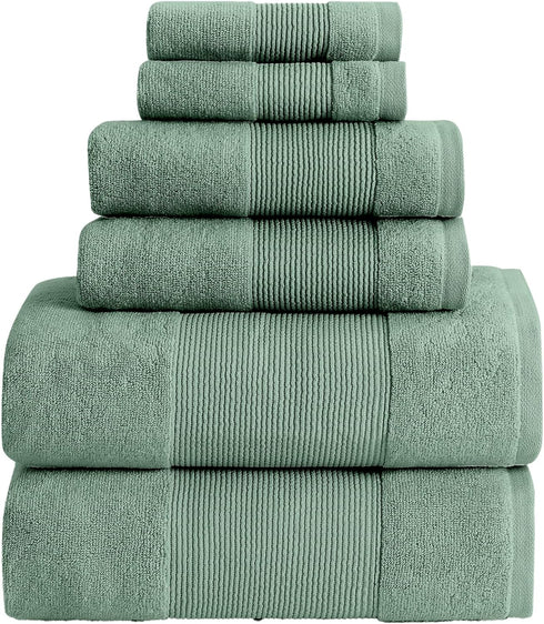 6-Piece Set 100% 500 Modern Threads Air Cloud Towel - Zero-Twist Cotton, GSM, Quick Dry & Plush, Eucalyptus