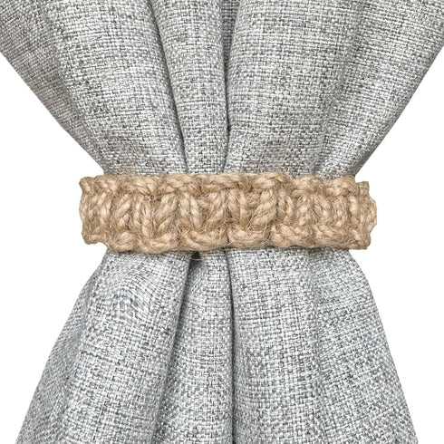 Boho Curtain Holdbacks Tiebacks for Drapes, Jute Rope Tie Backs for Light Sheer Curtains, Set of 4