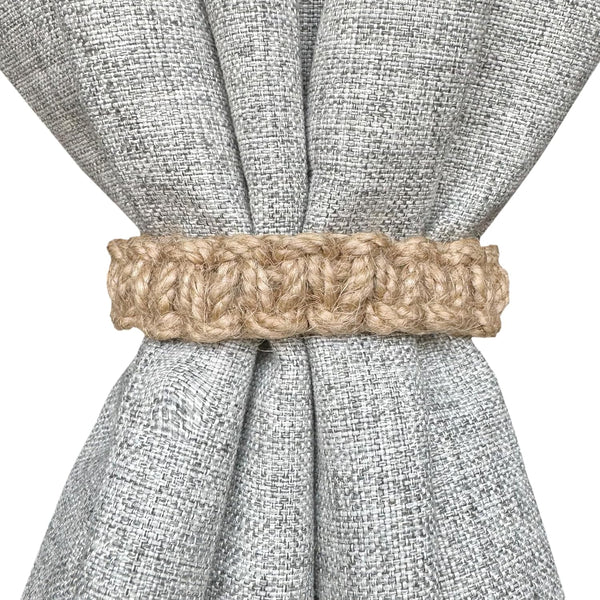 Boho Curtain Holdbacks Tiebacks for Drapes, Jute Rope Tie Backs for Light Sheer Curtains, Set of 4