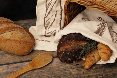 Reusable Bread Bags for Homemade Bread, 100% Organic Linen, 2 Large and 2 Extra Large Cloth Storage Bags