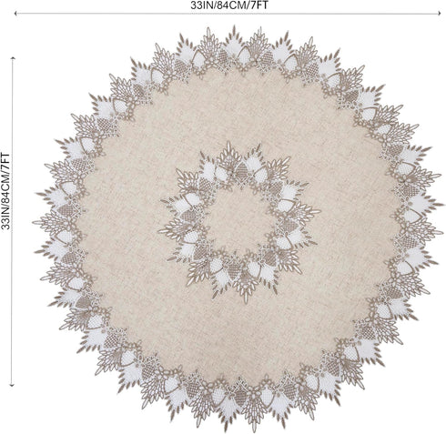 33 inches 33Round) Natural Linen Decorative Lace Doily Round Neutral Earth Tones Beige Lace Coffee Table Topper Dresser
