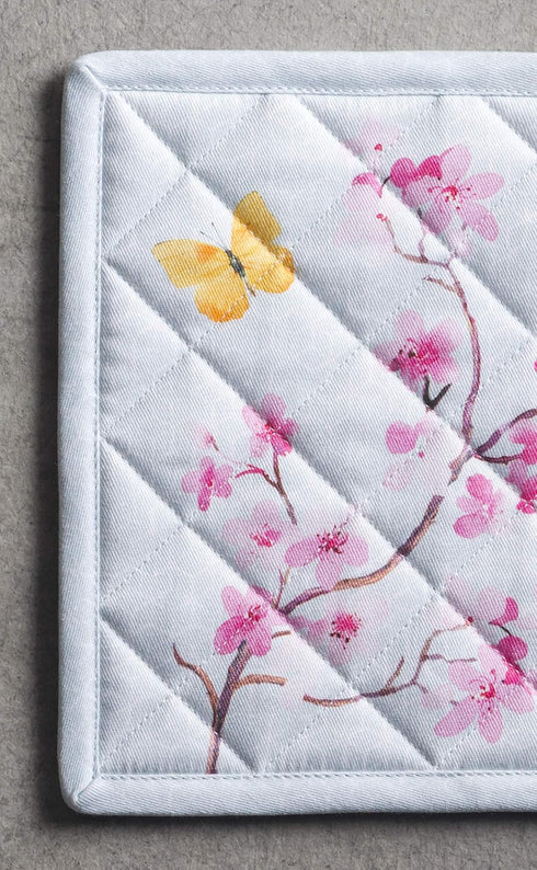 Maison d' Hermine Oven Mitt & Pot Holder Set - 100% Cotton, Heat Resistant BBQ Cooking Gloves (Blossoms In Spring)