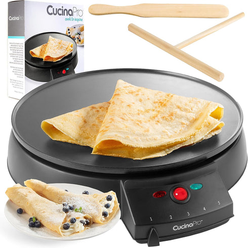 12" Non-Stick Electric Griddle & Crepe Maker, Dual Use Hot Plate with Batter Spreader