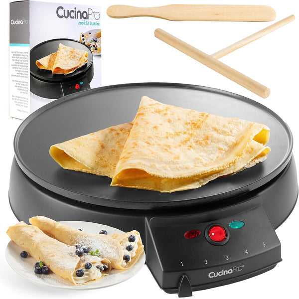 12" Non-Stick Electric Griddle & Crepe Maker, Dual Use Hot Plate with Batter Spreader