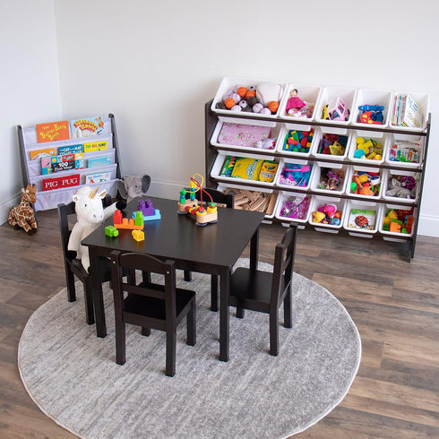 4-Tier Humble Crew Kids Bookshelf, Espresso Wood/White - Premium Book Shelf for Kids Rooms with Four Deep Pockets