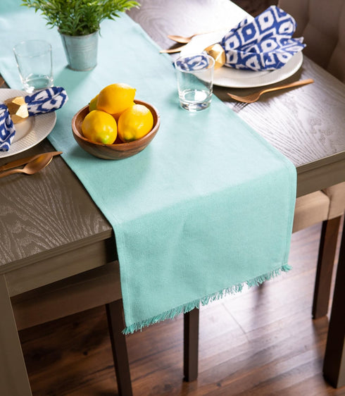 DII Everyday Collection Fringed Solid Table Runner, 14x72, Aqua