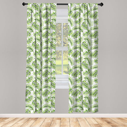Ambesonne Palm Leaf Window Curtains, Exotic Tropical Leaves Watercolor Art Style Jungle Luau Hawaii, 2-Panel Set 28" x