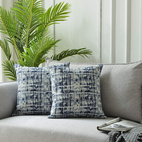 Jacquard Decorative Throw Pillow Covers for Couch, Set of 2, 18x18 Inches, Navy Blue