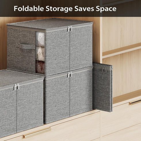 Large Clothes Storage Bins with Sturdy Frame, Foldable Organizer Box for Blankets, Seasonal Clothes, Comforter