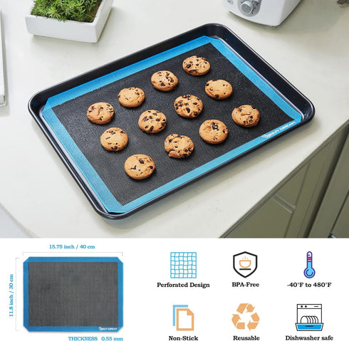 2PCs GUY DREAM Perforated Silicone Baking Mat 11-4/5" x 15-3/4" - Eclair Mat for Baking - Steaming Mesh For Half Size Cooking Sheet - Non-Stick Reusable Oven Liner by GUY.DRE.MAT