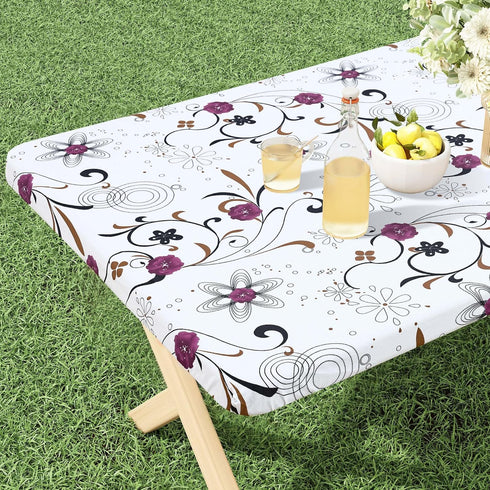 misaya Rectangle Vinyl Tablecloth, Fitted Table Cover, Waterproof, Elastic Edge, Flannel Backing,