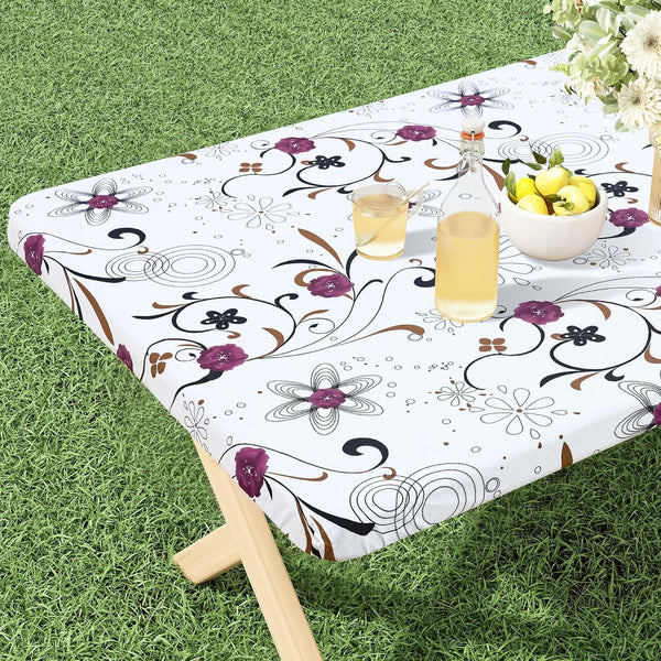 misaya Rectangle Vinyl Tablecloth, Fitted Table Cover, Waterproof, Elastic Edge, Flannel Backing,