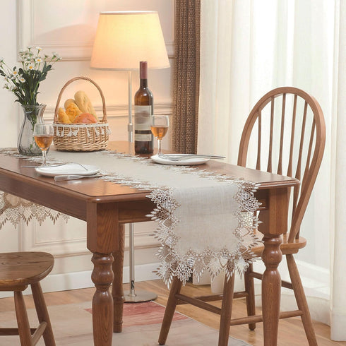 36 inches Summer Natural Linen Table Runner Neutral Earth Tones Beige Lace Coffee Table Runners Dresser Scarf