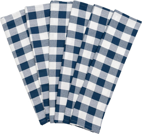 Blue and White Plaid Kitchen Towels - Set of 6 Blue Checkered,