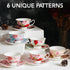 Set 6, 8 oz, Sets, BTaT- Tea Cups and Saucers, of Floral Design, Porcelain Tea Cup Dishwasher Safe