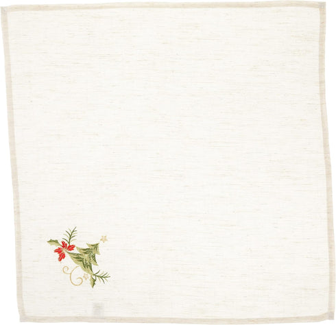 SARO LIFESTYLE Embroidered Christmas Tree Design Linen Blend Napkin - Set of 4, Natural, 20"