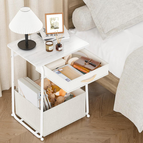 Olldide 3-Tier Bedside Table with Storage, Modern Square Nightstand with Fabric Storage