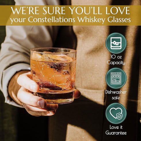 Greenline Goods Whiskey Glasses Set of 2 – Northern Summer Sky & Astronomy Constellations, 10 Oz