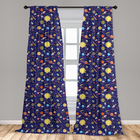 Lunarable Space Curtains, Astronomy Themed Window Treatments, 2 Panel Set for Living Room, Purple Blue