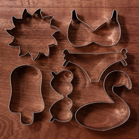 LILIAO Summer Beach Cookie Cutter Set - 6 Piece - Stainless Steel Sun, Flamingo Float, Popsicle, Heart Sunglasses,