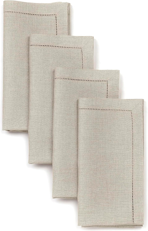D'Moksha Homes Natural Linen Napkins Set of 4, Classic Hemstitch 100% Pure Linen Dinner Napkins, 20 x 20 Inch
