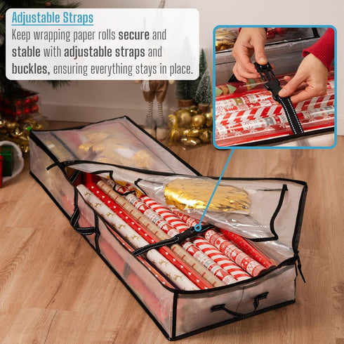 40 Inches 24 VENO Clear Wrapping Paper Organizer Storage Box for Christmas Gift Bags and Holiday Accessories, Underbed