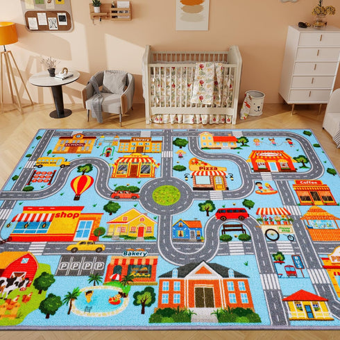 DINSUMRUG (59X39.4 INCH, Car Rug for Kids, Car Play Mat Carpet, Extra Non-Slip Traffic Road Rug for Kids, City Map
