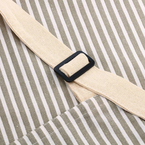 Syhood 2 Pack Aprons with 2 Pockets for Women Men, Soft Linen Adjustable Bib Kitchen Cooking Apron (Brown Stripes Style)
