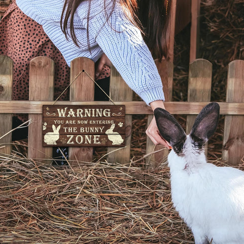 Putuo Decor Funny Rabbit Sign, Bunny Rabbit Home Decor Gift, 12 x 6 Inch (The Bunny Zone) Easter Decorations