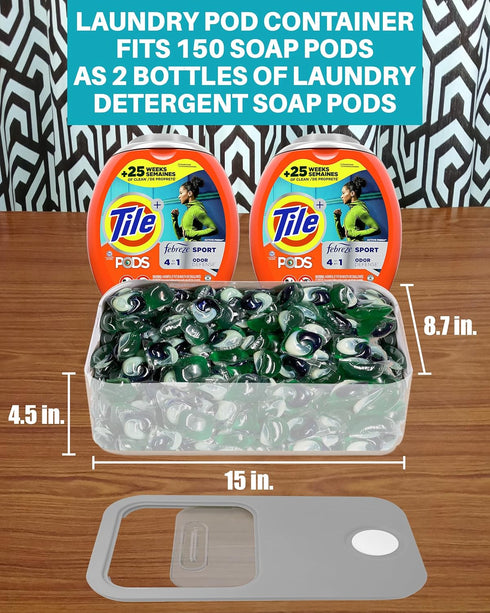 15"x8.7"x4.5", 910 lbs 100130 TidyFriend Laundry Pods Container with Slide Lid, Airtight Storage Keeps Pods Fresh